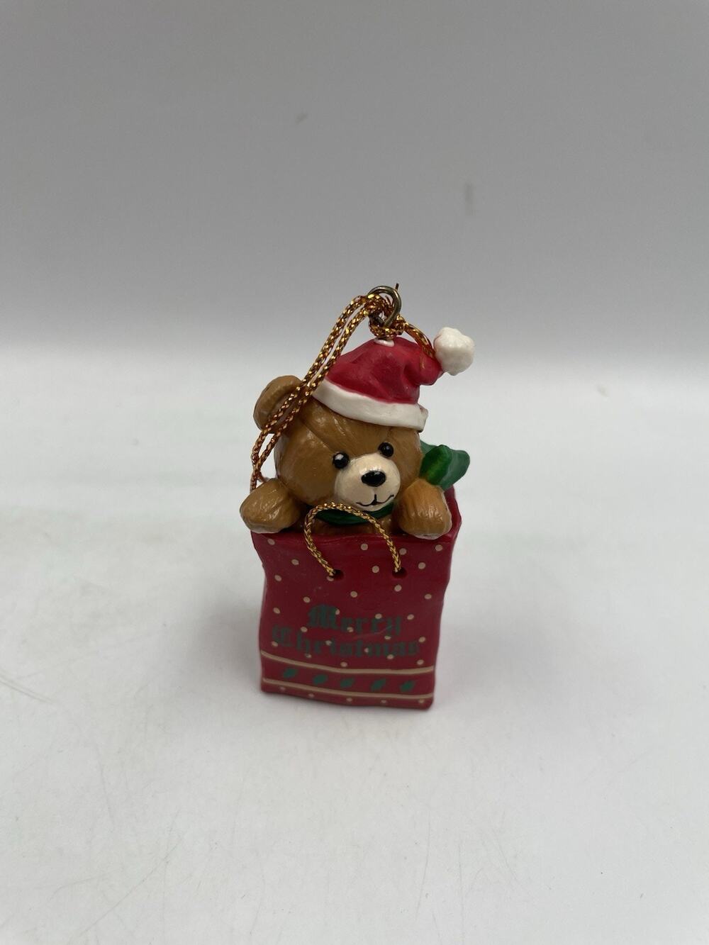 Vtg Enesco Teddy Bear Red Happy Holidays Gift Bag Christmas Ornament